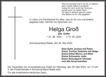 Traueranzeige von Helga Groß von Frankenpost