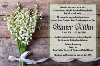 Traueranzeige von Günter Kühn von Südthüringer Presse