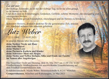 Traueranzeige von Lutz Weber von Südthüringer Presse