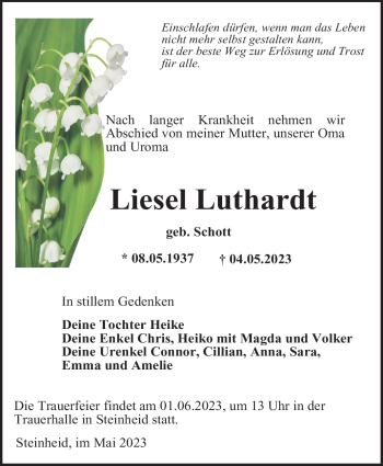 Traueranzeige von Liesel Luthardt von Südthüringer Presse