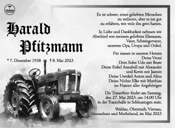 Traueranzeige von Harald Pfitzmann von Südthüringer Presse