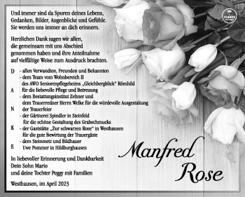 Traueranzeige von Manfred Rose von Südthüringer Presse