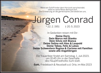 Traueranzeige von Jürgen Conrad von Südthüringer Presse