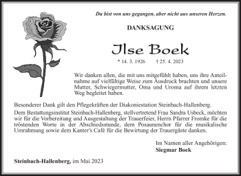 Traueranzeige von Ilse Boek von Südthüringer Presse