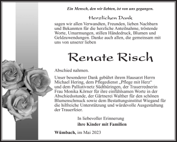 Traueranzeige von Renate Risch von Südthüringer Presse