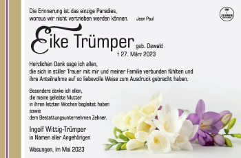 Traueranzeige von Eike Trümper von Südthüringer Presse