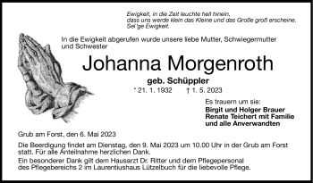 Traueranzeige von Johanna Morgenroth von Neue Presse Coburg