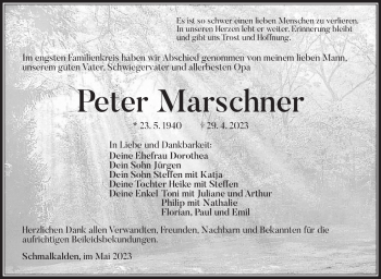 Traueranzeige von Peter Marschner von Südthüringer Presse