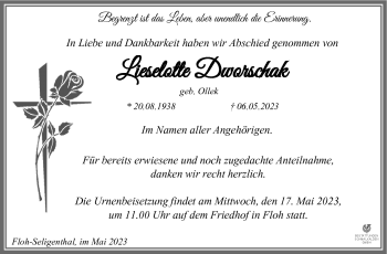 Traueranzeige von Lieselotte Dworschak von Südthüringer Presse