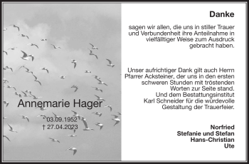 Traueranzeige von Annemarie Hager von Neue Presse Coburg
