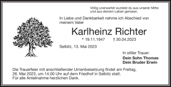 Traueranzeige von Karlheinz Richter von Frankenpost