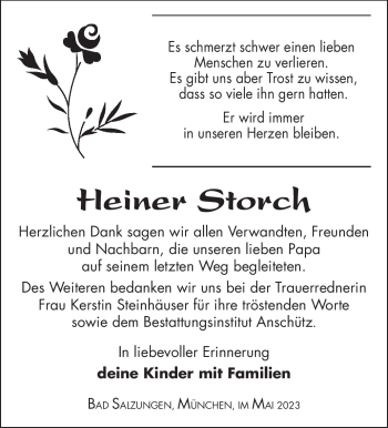 Traueranzeige von Heiner Storch von Südthüringer Presse