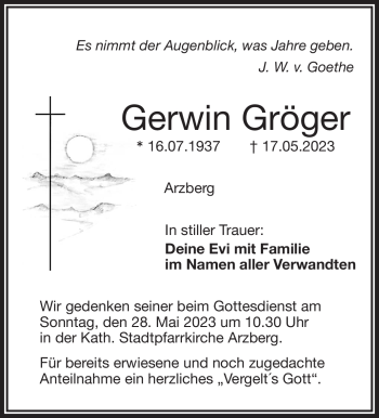 Traueranzeige von Gerwin Gröger von Frankenpost