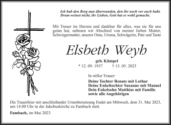 Traueranzeige von Elsbeth Weyh von Südthüringer Presse