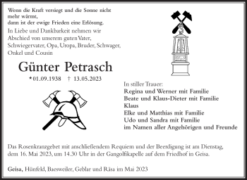 Traueranzeige von Günter Petrasch von Südthüringer Presse