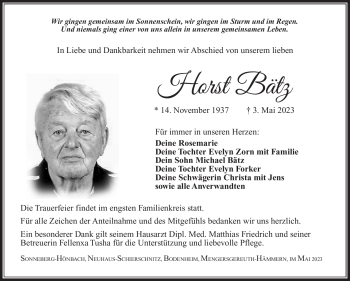 Traueranzeige von Horst Bätz von Südthüringer Presse