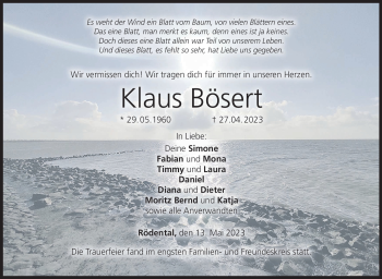 Traueranzeige von Klaus Bösert von Neue Presse Coburg