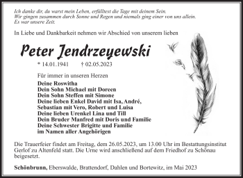 Traueranzeige von Peter Jendrzeyewski von Südthüringer Presse