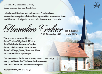 Traueranzeige von Hannelore Credner von Südthüringer Presse
