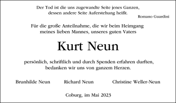 Traueranzeige von Kurt Neun von Neue Presse Coburg
