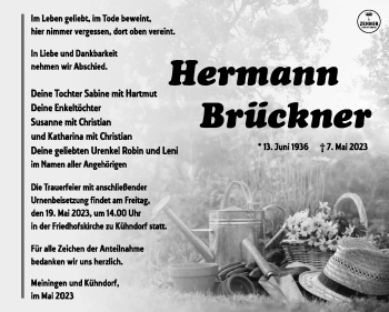 Traueranzeige von Hermann Brückner von Südthüringer Presse