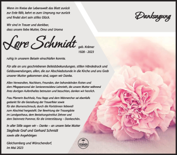Traueranzeige von Lore Schmidt von Südthüringer Presse