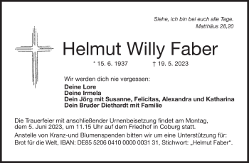 Traueranzeige von Helmut Faber von Neue Presse Coburg