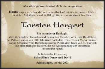 Traueranzeige von Torsten Hergert von Südthüringer Presse