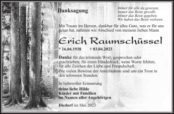 Traueranzeige von Erich Raumschüssel von Südthüringer Presse