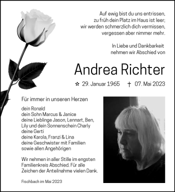 Traueranzeige von Andrea Richter von Südthüringer Presse