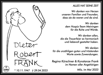 Traueranzeige von Dieter Frank von Südthüringer Presse