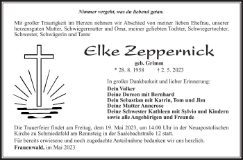 Traueranzeige von Elke Zeppernick von Südthüringer Presse
