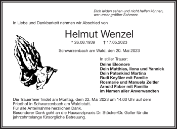 Traueranzeige von Helmut Wenzel von Frankenpost