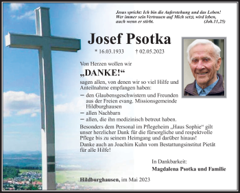 Traueranzeige von Josef Psotka von Südthüringer Presse