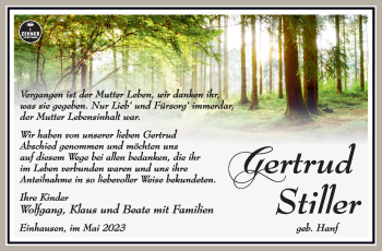 Traueranzeige von Gertrud Stiller von Südthüringer Presse