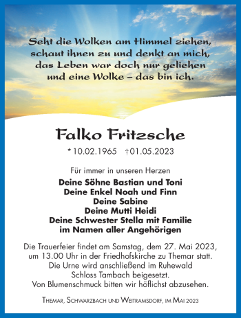 Traueranzeige von Falko Fritzsche von Südthüringer Presse