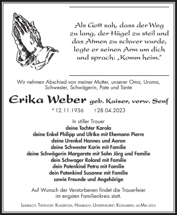 Traueranzeige von Erika Weber von Südthüringer Presse