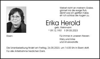 Traueranzeige von Erika Herold von Neue Presse Coburg