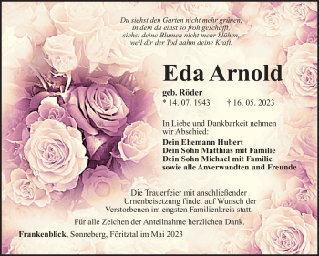 Traueranzeige von Eda Arnold von Südthüringer Presse