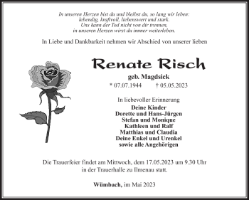 Traueranzeige von Renate Risch von Südthüringer Presse
