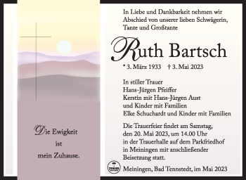 Traueranzeige von Ruth Bartsch von Südthüringer Presse