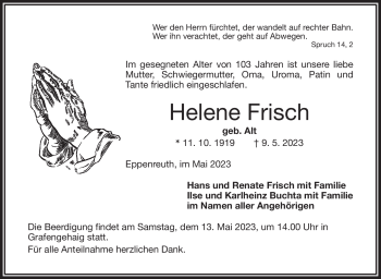 Traueranzeige von Helene Frisch von Frankenpost