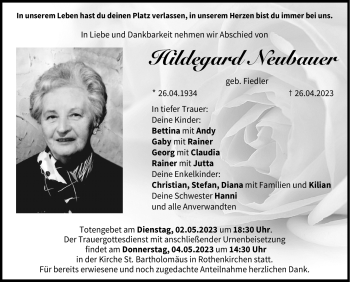 Traueranzeige von Hildegard Neubauer von Neue Presse Coburg