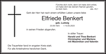 Traueranzeige von Elfriede Benkert von Frankenpost