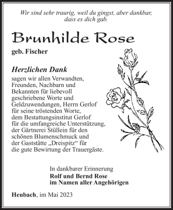 Traueranzeige von Brunhilde Rose von Südthüringer Presse