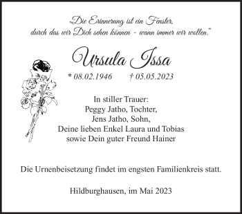 Traueranzeige von Ursula Issa von Südthüringer Presse