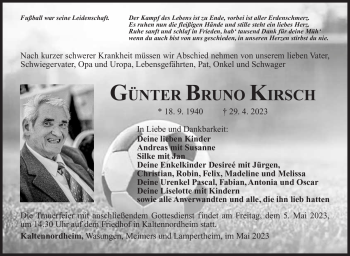 Traueranzeige von Günter Kirsch von Südthüringer Presse