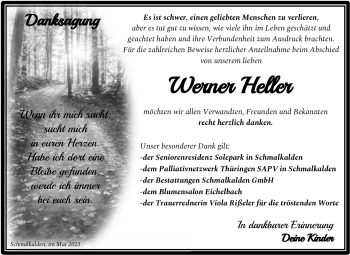 Traueranzeige von Werner Heller von Südthüringer Presse