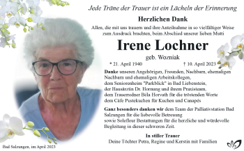 Traueranzeige von Irene Lochner von Südthüringer Presse