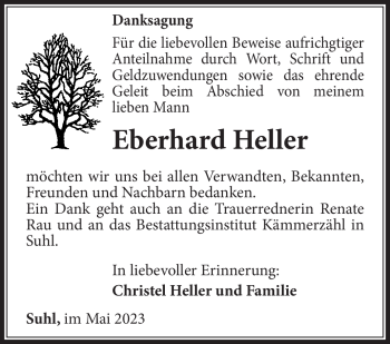 Traueranzeige von Eberhard Heller von Südthüringer Presse